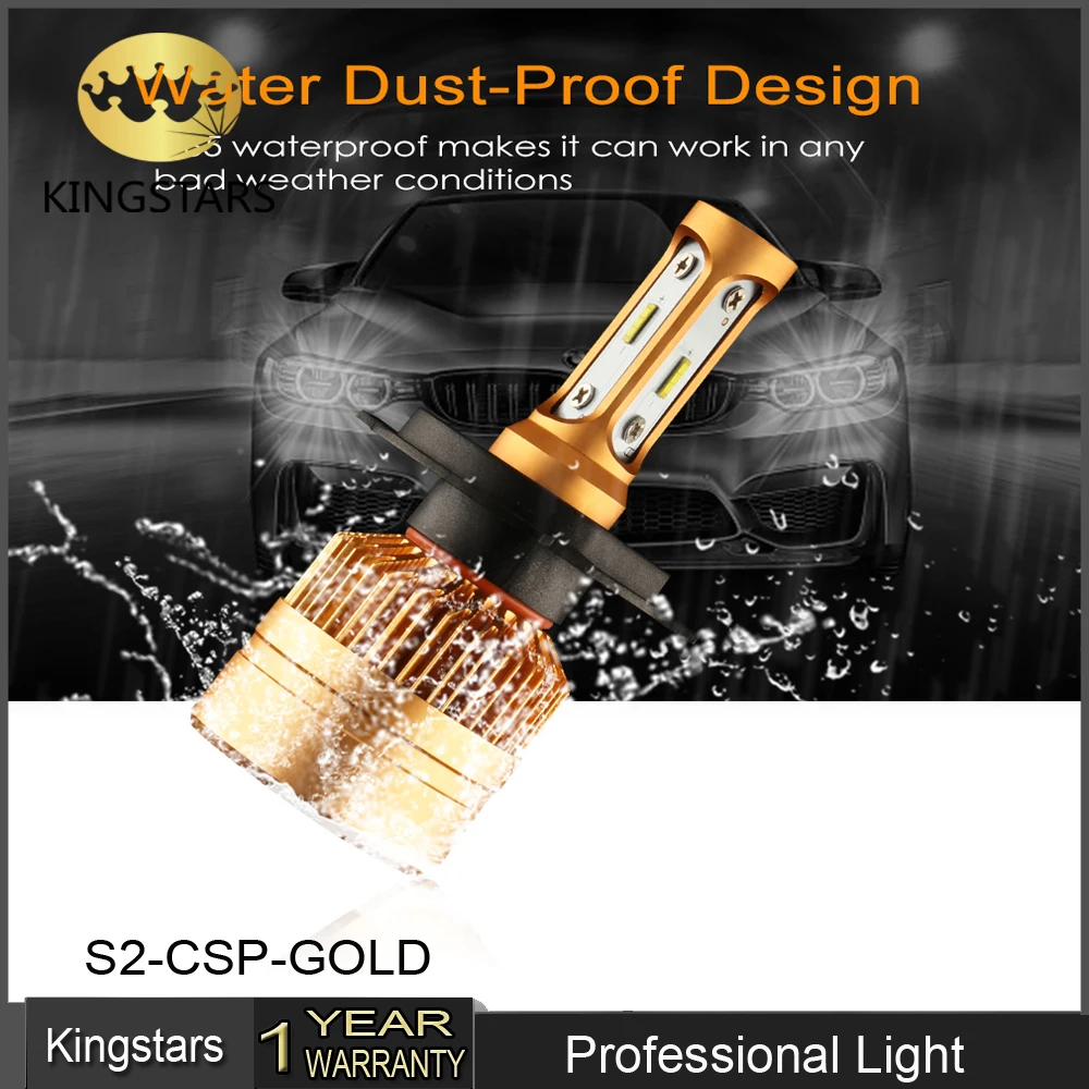 

king stars S2 gold led headlight ZES chips 12000 lumen 60w high power 6000k pure white nssc h7 led bulb