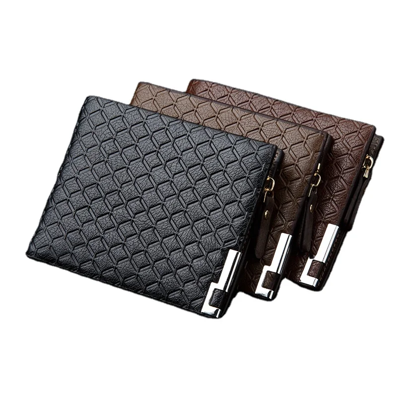 

2020 Wholesale European and American style man leather coin purse zipper short card holder wallet men, Black/coffee