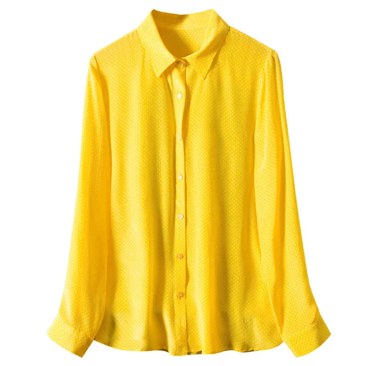 

High Quality Long Sleeve Button Up Illuminating Silk Shirt Mulberry Silk Blouses For Women