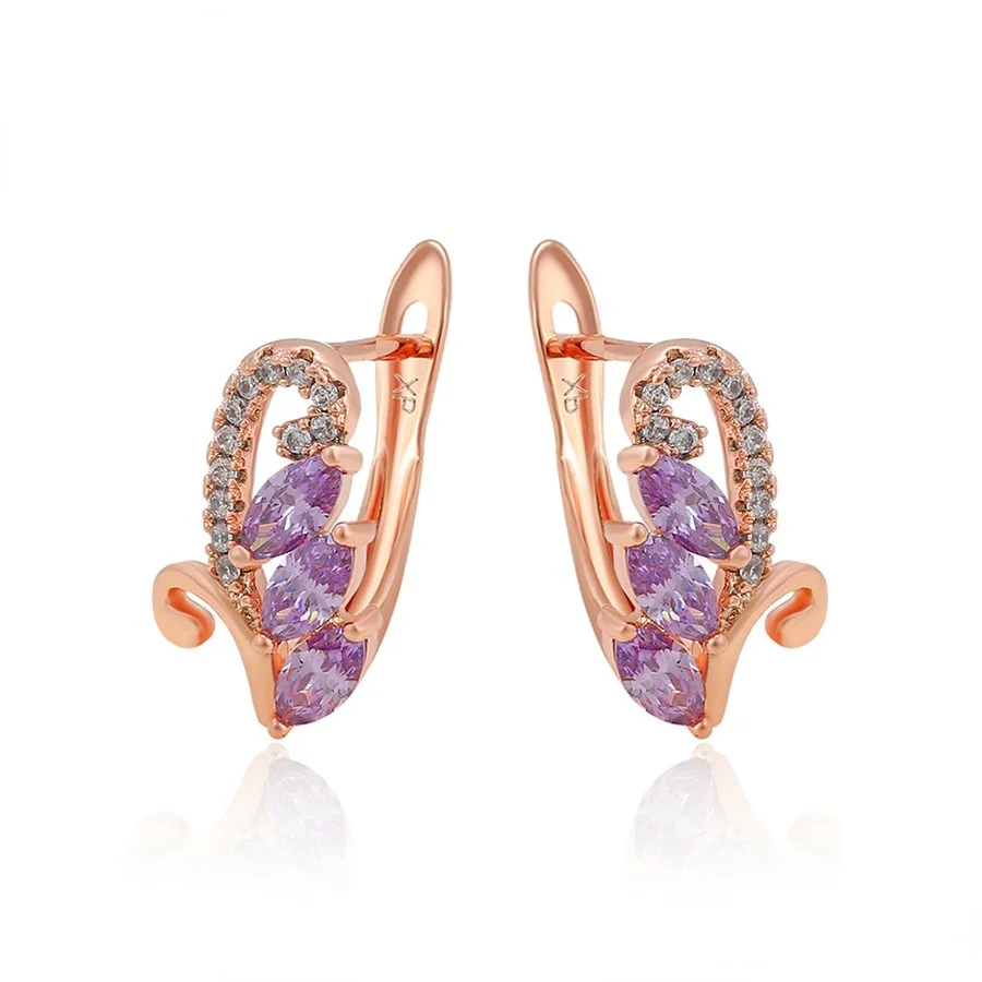 

A00360506 Xuping jewelry elegant delicate purple diamond environmental protection copper ear clip earrings