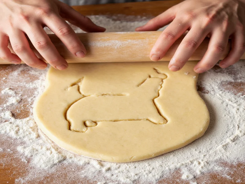 Rolling dog biscuit dough on floured surface for cutting