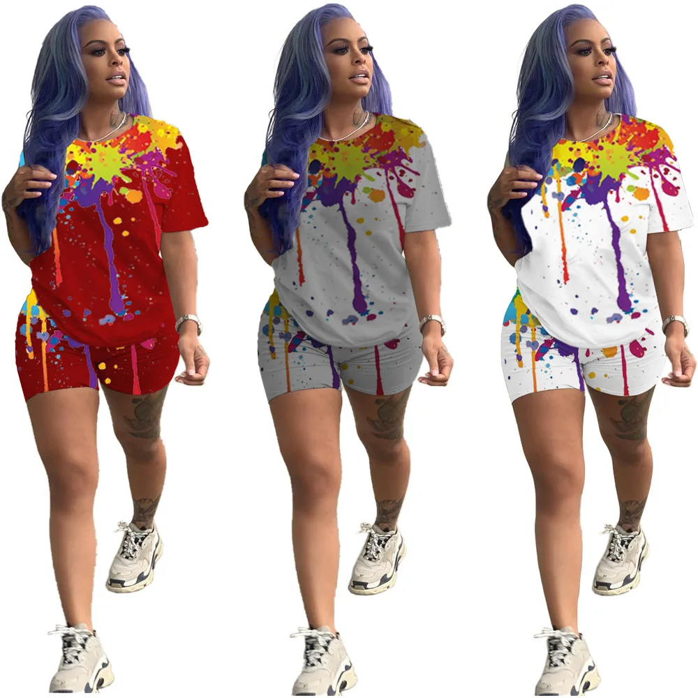 

Sexy sport t-shirt An short pants Two Piece Set Women's Plus Size Clothing Ink printing 2021, Picture