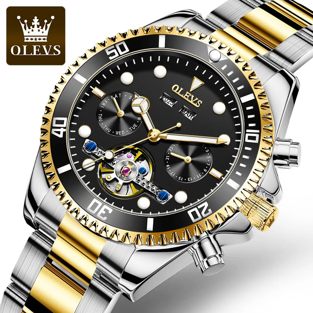 

OLEVS Luxury Brand 6605 Men WristWatch Stainless Steel Band Automatic Mechanical Watch Men Relogio Montre Homme Clock