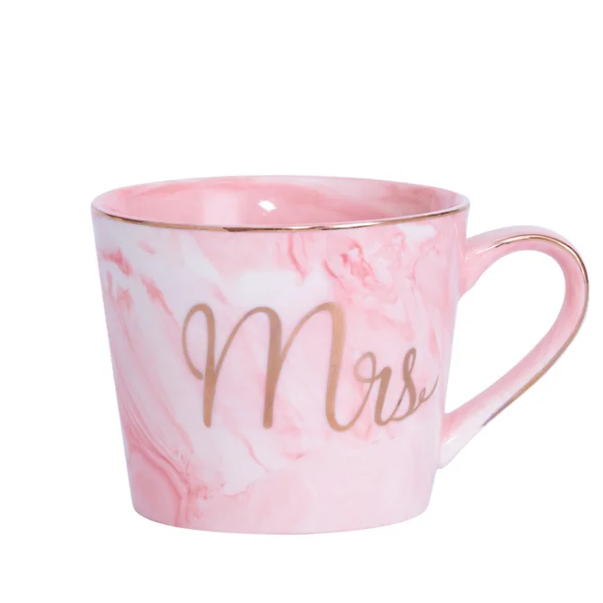 

Hot Sale Luxury Sublimable Marble Ceramic Coffee Mugs Gold Plating Mrs Mr Couple Lover's Gift Cup