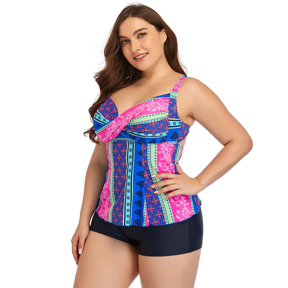 

2021 Top Quality South American Old Women Summer Floral Tankinis Boxer Swimsuit