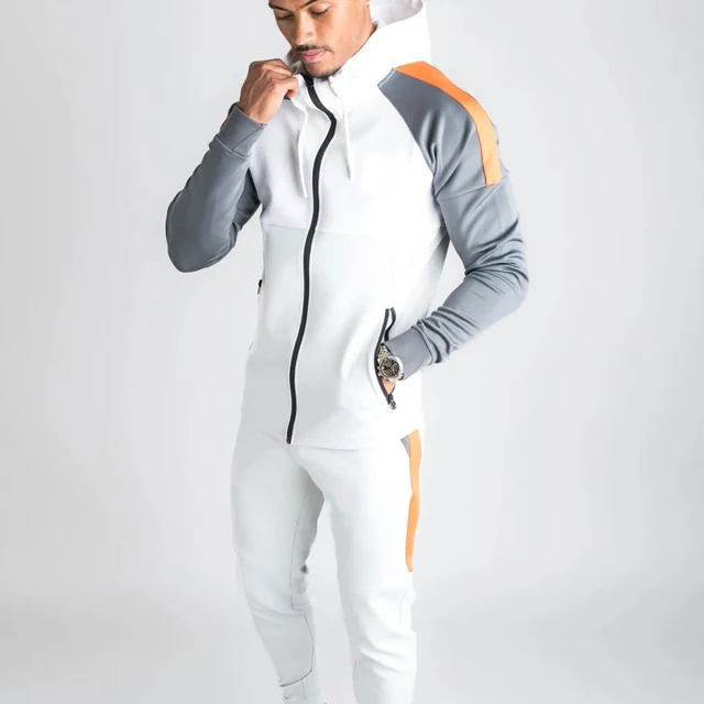 

Men's Activewear Full Zip Warm Tracksuit Sports Set Casual Sweat Suit track suit, White,blue,black