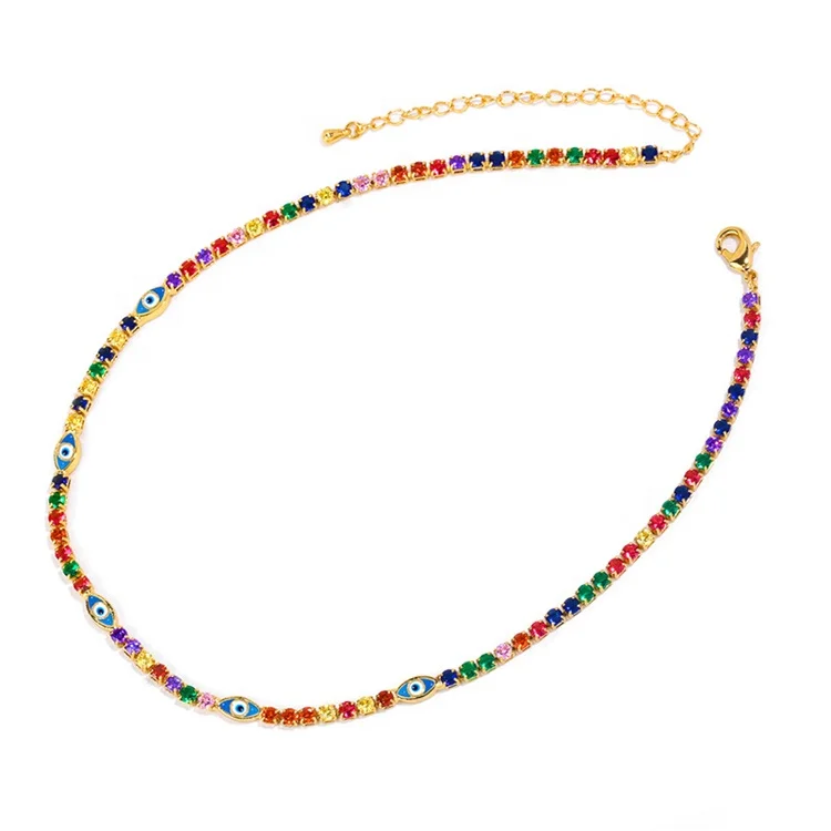 

Boho Colorful Crystal Beads Eye Choker Necklace