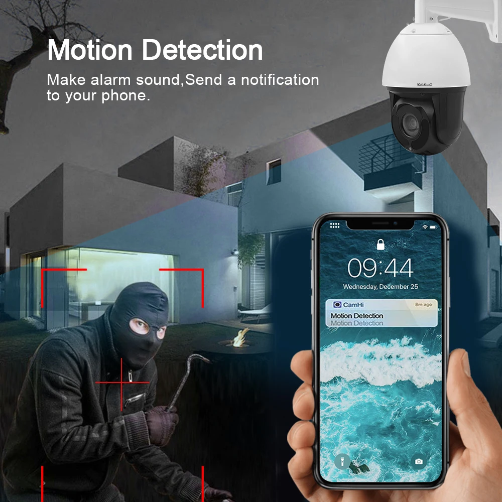 Jidetech — Caméra De Surveillance Extérieure Ptz Ip Poe Hd 5mp,Avec Détection De Mouvement