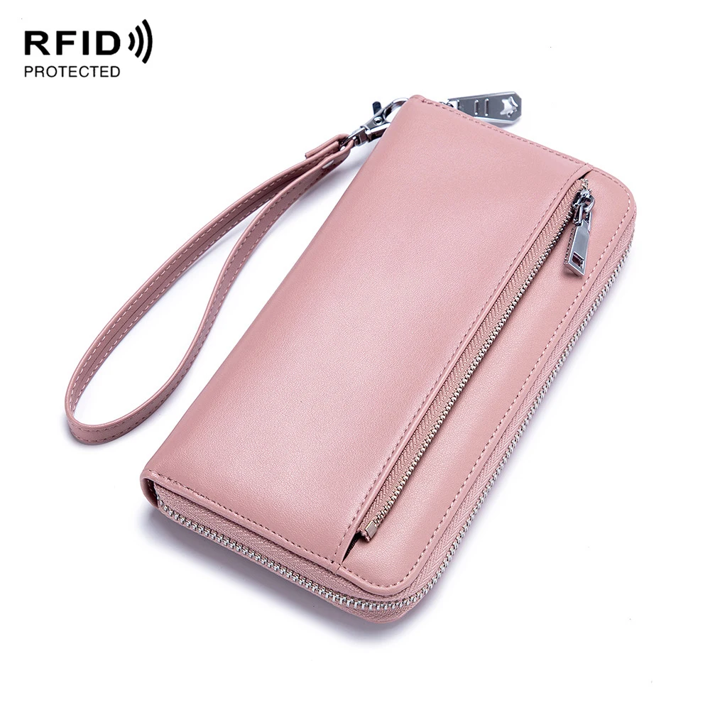 

Custom Ladies Long Wallet Fashion Zip Around Women Wallet RFID Blocking Leather Wristlet Wallet for Women, Customized color