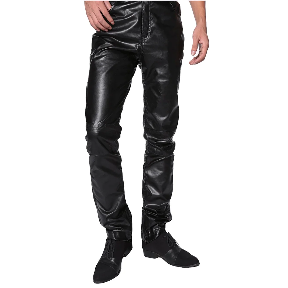 

2020 New fashion black plain skinny fit casual leather pants for men, Picture color