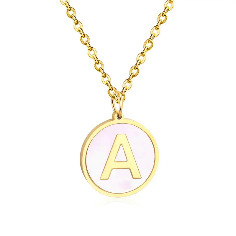 New arrival 26 letter high quality stainless steel alphabet shell gold initial necklace