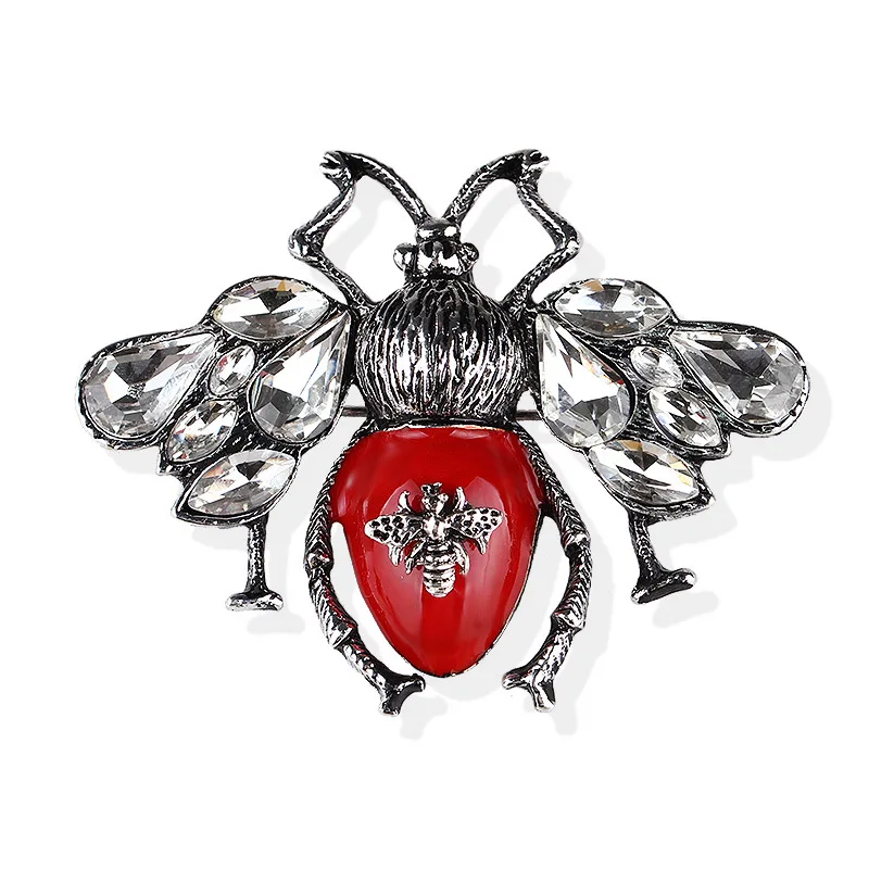 

New Metal Enameled Crystal Women Zinc Alloy Fashion Insect Bee Animal Brooches, Black,red,white