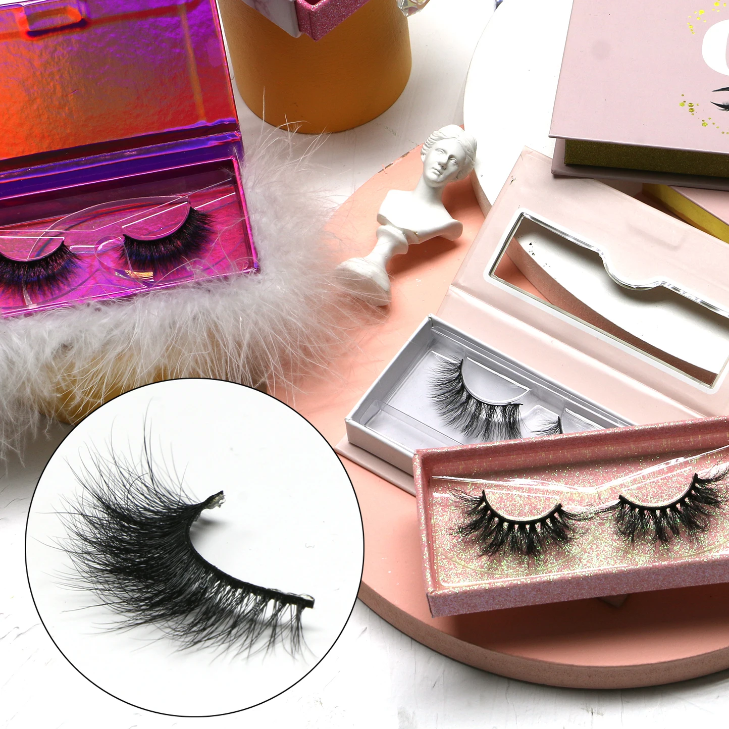 

RTS Super Fluffy Siberian Hand Made Mink 2d 3d Eye Lashes Mink Fluffy Glitter Eyelash Box Supplier