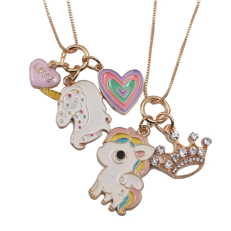 

In stock new design cute kids charm long chain jewelry unicorn baby girls party gift necklace, As picture show
