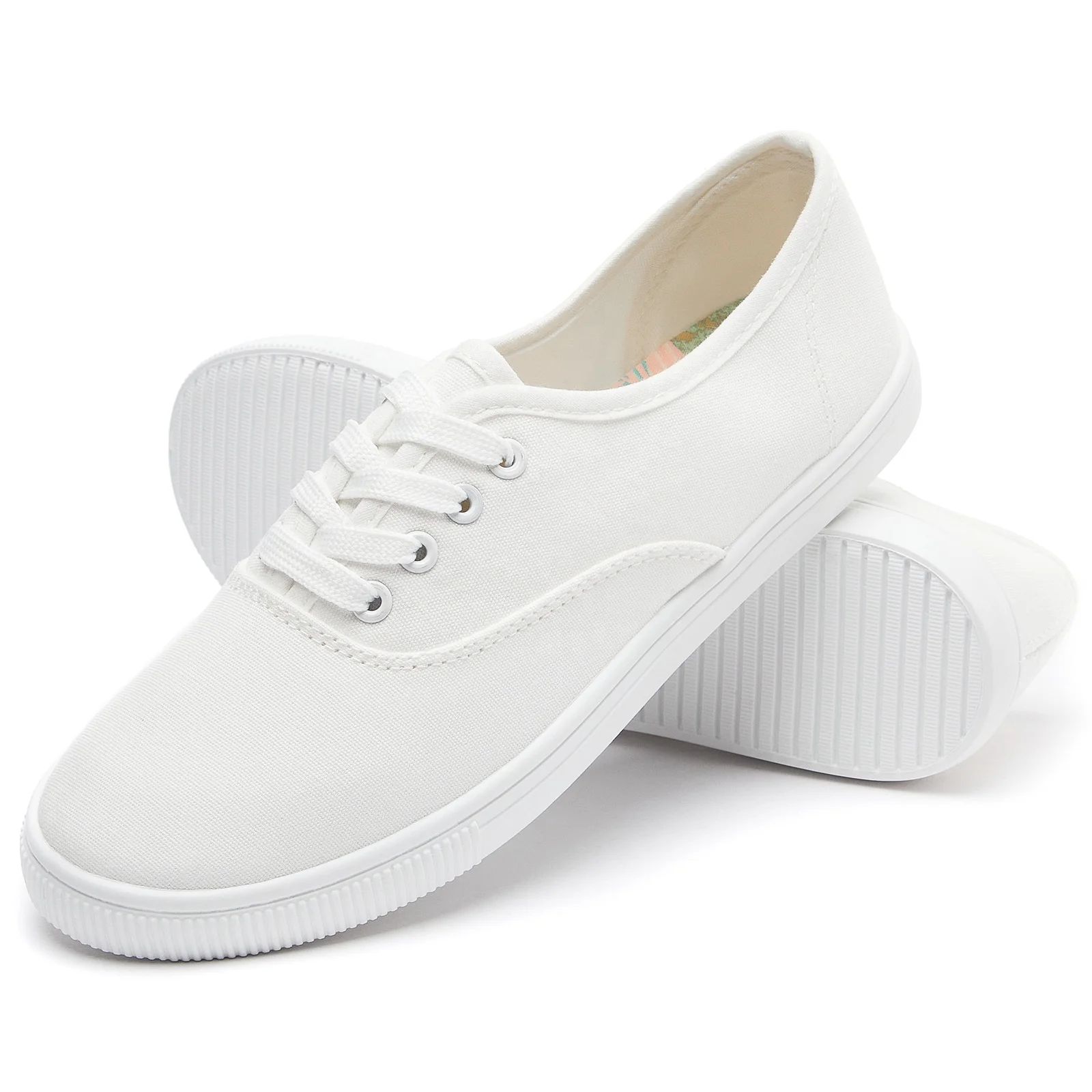 

2021 New Womens Summer Lightweight Slip on Shoes for girls Floral White Sneakers Tennis Shoes Custom Logo Casual Canvas Shoes, White pink blue