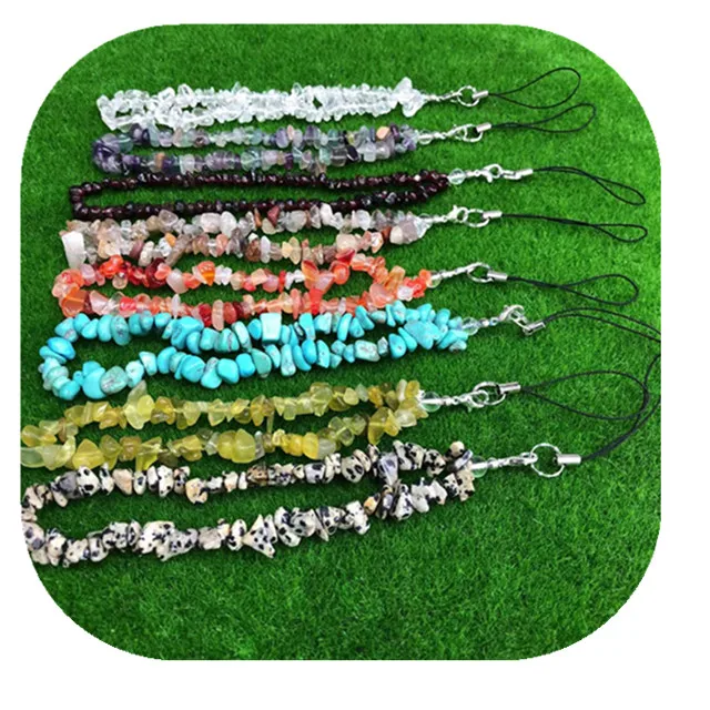 

New Trendy High Quality Colorful Crystal Stone Customized Cell Phone Strap Beaded Crushed Stones Mobile Phone Customized Charm