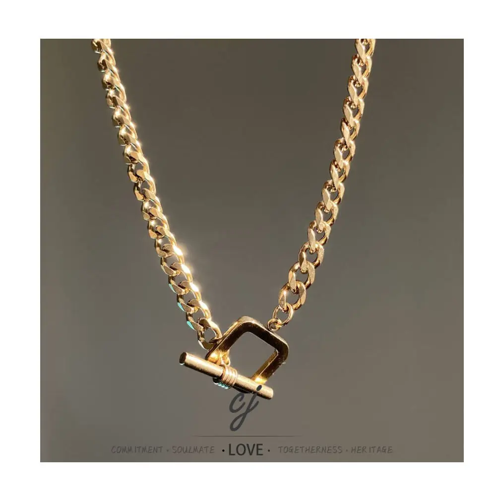 Carline Fine Jewelry Gold Plated Cube Chain Trendy Fashion Wholesale Stainless Steel Minimalist Design  Necklaces  for Girl