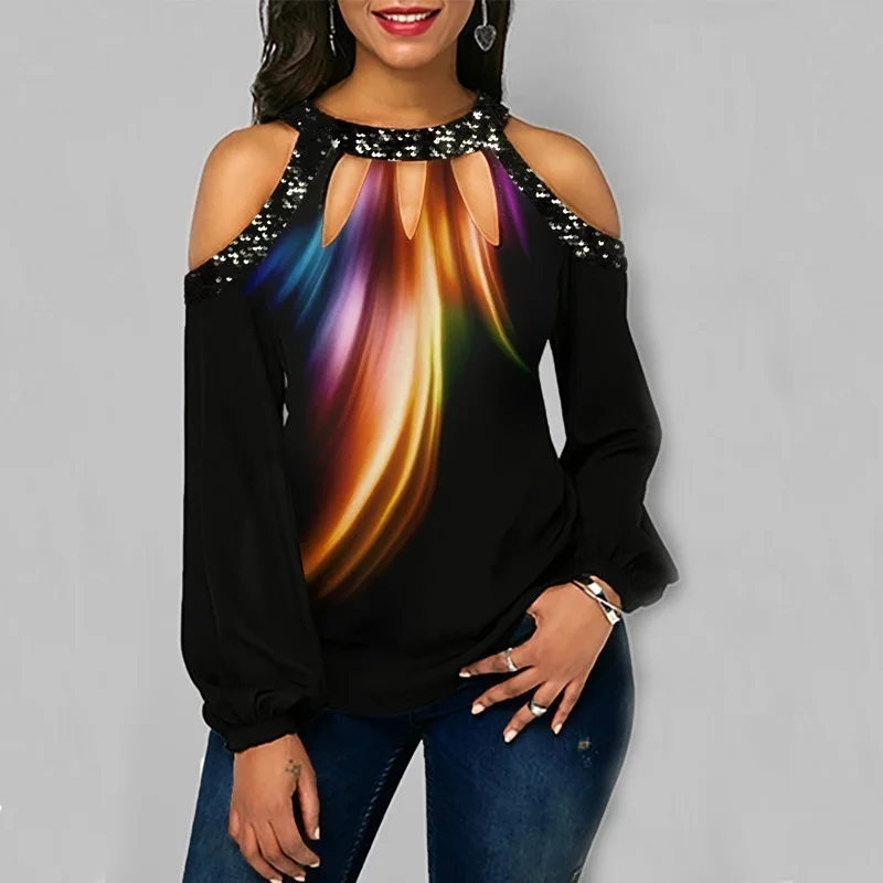 Reaqka Tie Dye Round Neck Long Sleeve Floral Print Wholesale Casual T Shirt Tops for Women