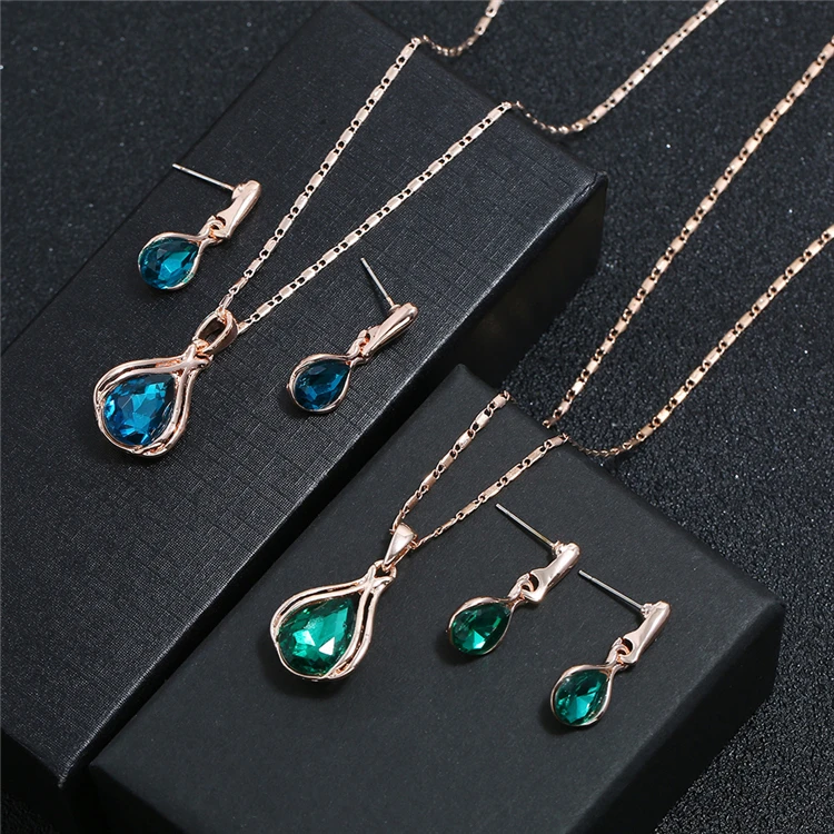 

Golden Woman Jewelry Set Fashion Crystal Earrings Necklace Jewelry Set, 4 colors