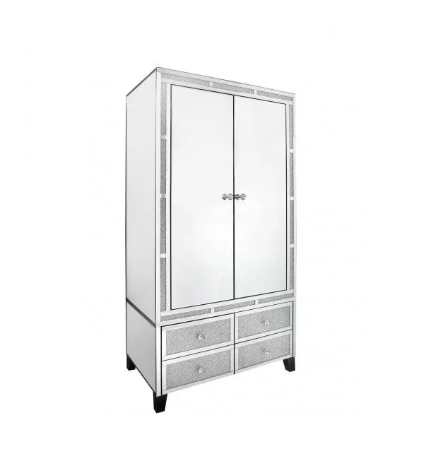 Оптовые блестящие зеркальные шкаф 2 двери 4 ящика сундук для домашнего отеля