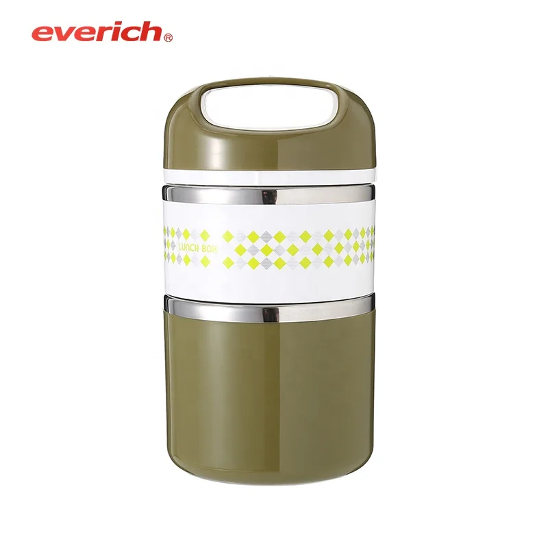 

Everich 1300ml 2 Layers Outer Plastic Insulated Inner Stainless Steel Children School Lunch Box, Customizable