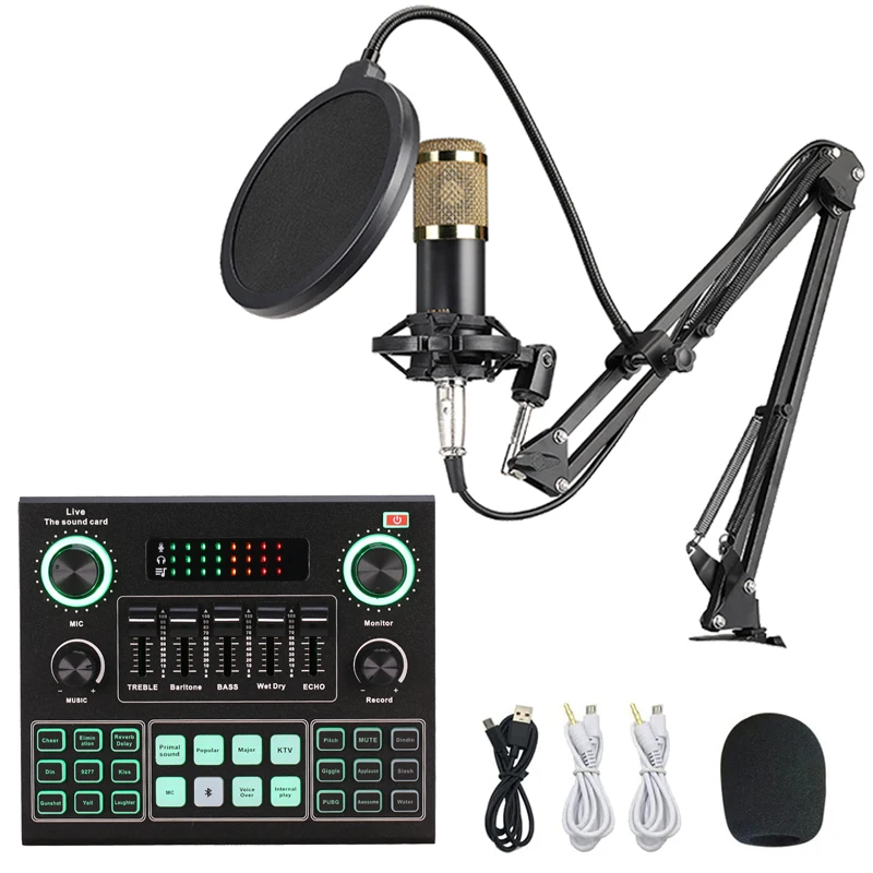 

V8 V9 M9 Sound Card & BM800 Condenser Microphone Setplug and Play with Adjustable Metal Digital Mixer 32 Channel Carte Son A2