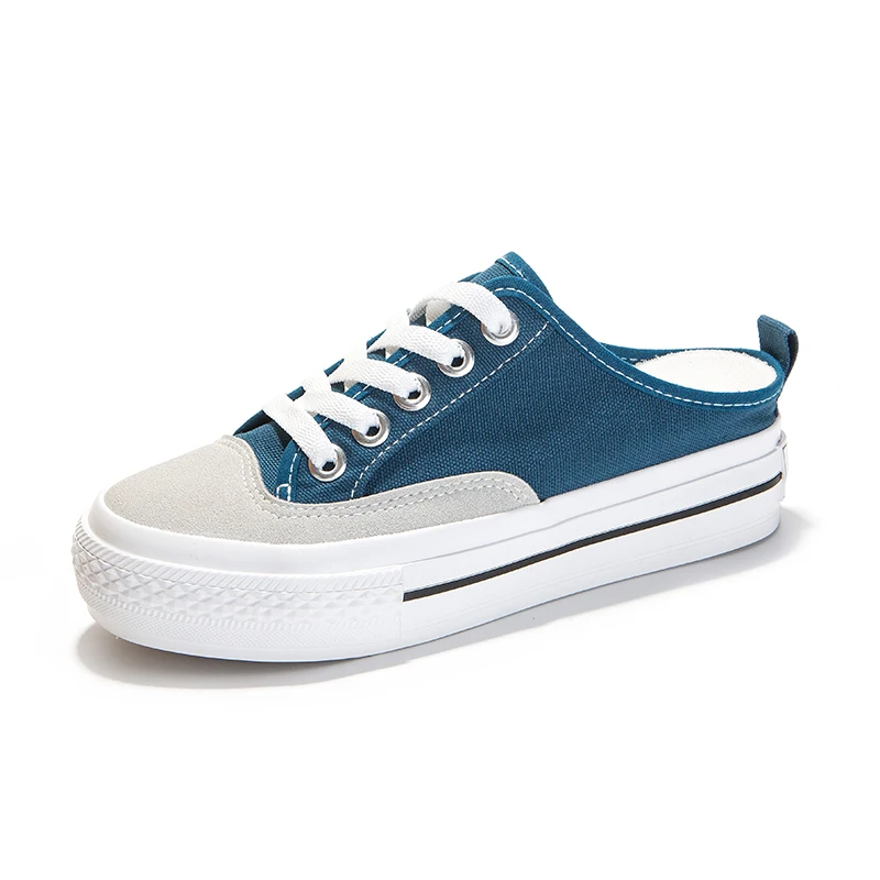 

Vulcanized with lace woman sneakers, White/blue