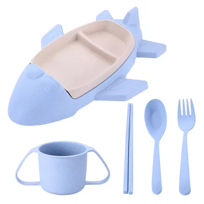 

Eco Friendly Wheat Straw Biodegradable Child Airplane Shaped Cartoon Plate And Water Cup Set Eco plastic Plates For Kids, Pink,green,blue,beige/custom colors