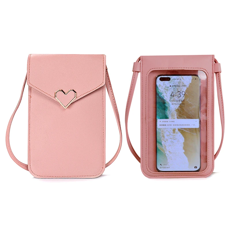

Hot Selling In Korea Crossbody Leather Shoulder Bag Clear Touch Screen Mobile Phone Bags for Girl Hasp Wallets, 7 colors