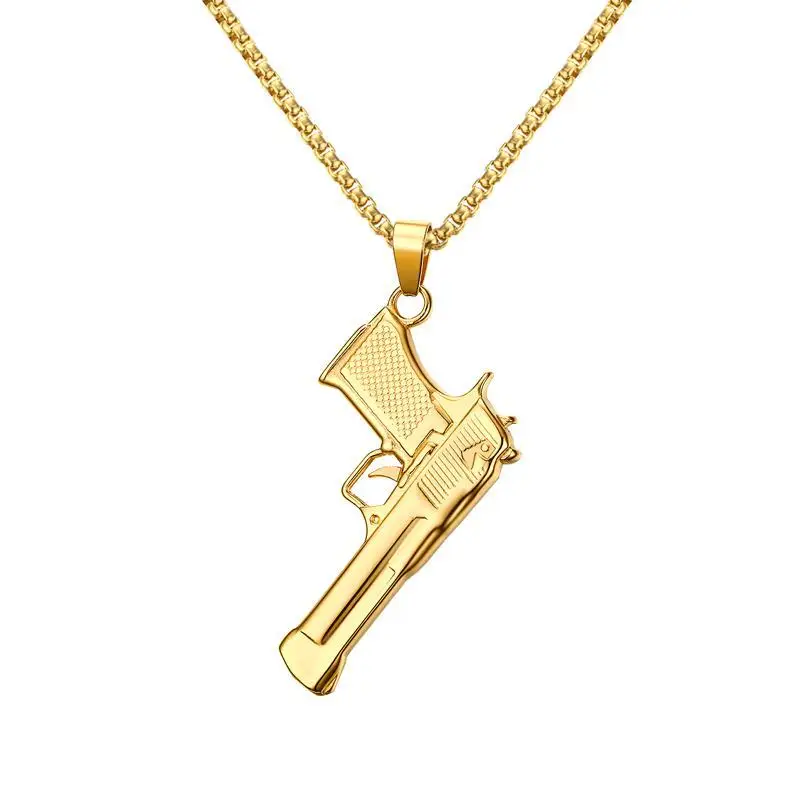 

Punk Style Gold Plating Stainless Steel Gun Pendant Necklace Hip Hops 18K Gold Pistol Pendant Necklaces