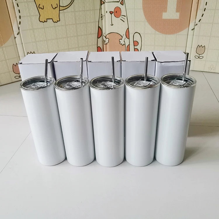 

White Blank Sublimation 20 oz Skinny Stainless Steel Tumbler Wine Double Wall Blanks Straight Tumblers 20oz With Straws