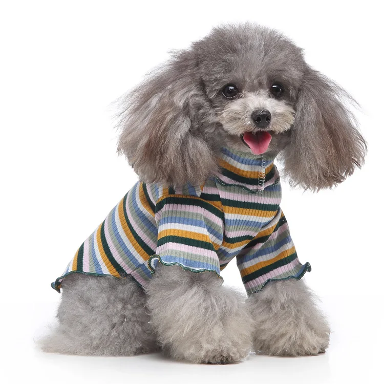 

Wholesale Colorful Striped Cute Small Dog Clothing Fashion Pet Clothes Dog Turtleneck T-shirt, Pink, red, grey