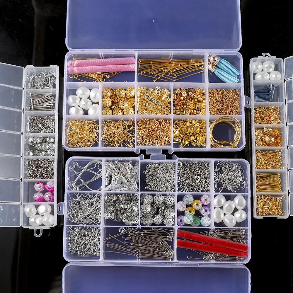 Mixed Style DIY Earring Findings Material Beads Cup Earring Hook Jump Ring Hook Pin Box Sets For Jewelry Making Findings