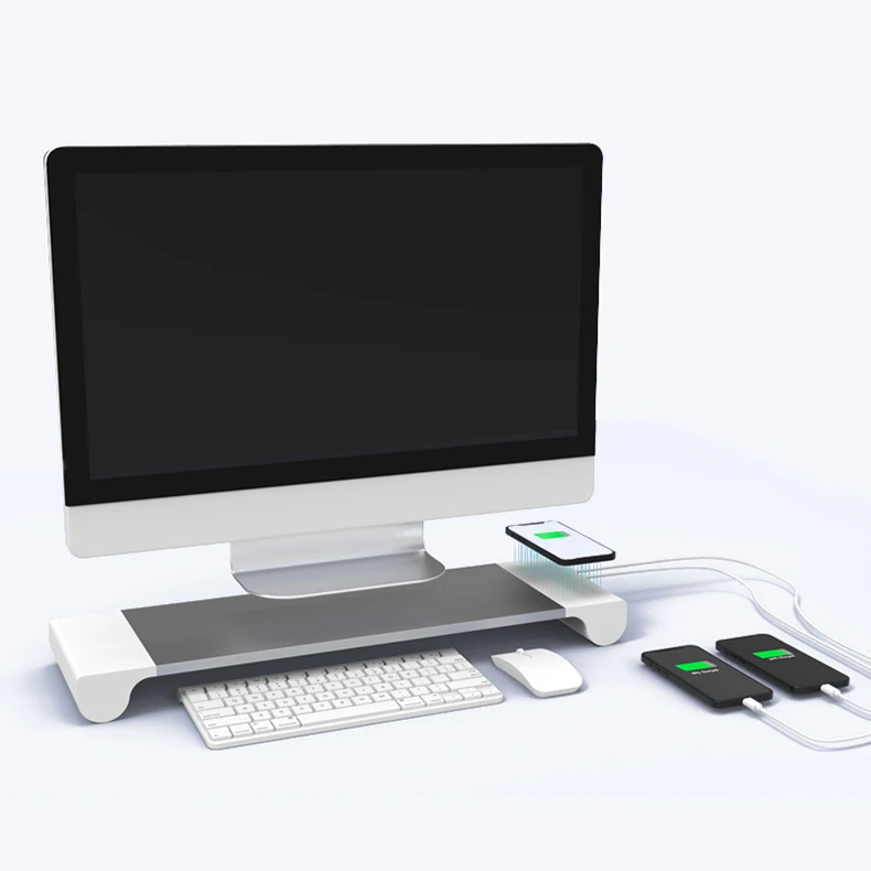 

universal monitor stand bamboo wireless charging aluminum monitor stand riser ris comput desk, White/black/wood/customize