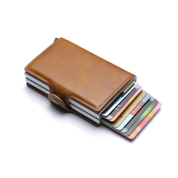 

Amazon Spot Wholesale Mens Credit Card Holder Rfid Blocking Slim Wallet Vintage Double Case Aluminum Alloy Elastic Card Holder