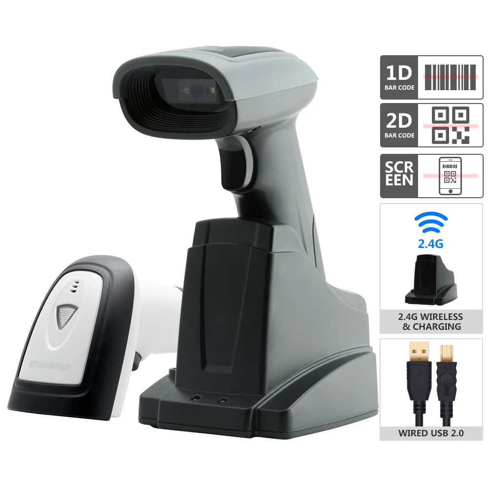 

2D qr code bar code reader wireless FOR supermarket, warehouse , logistics, ticket barrier, Black and grey