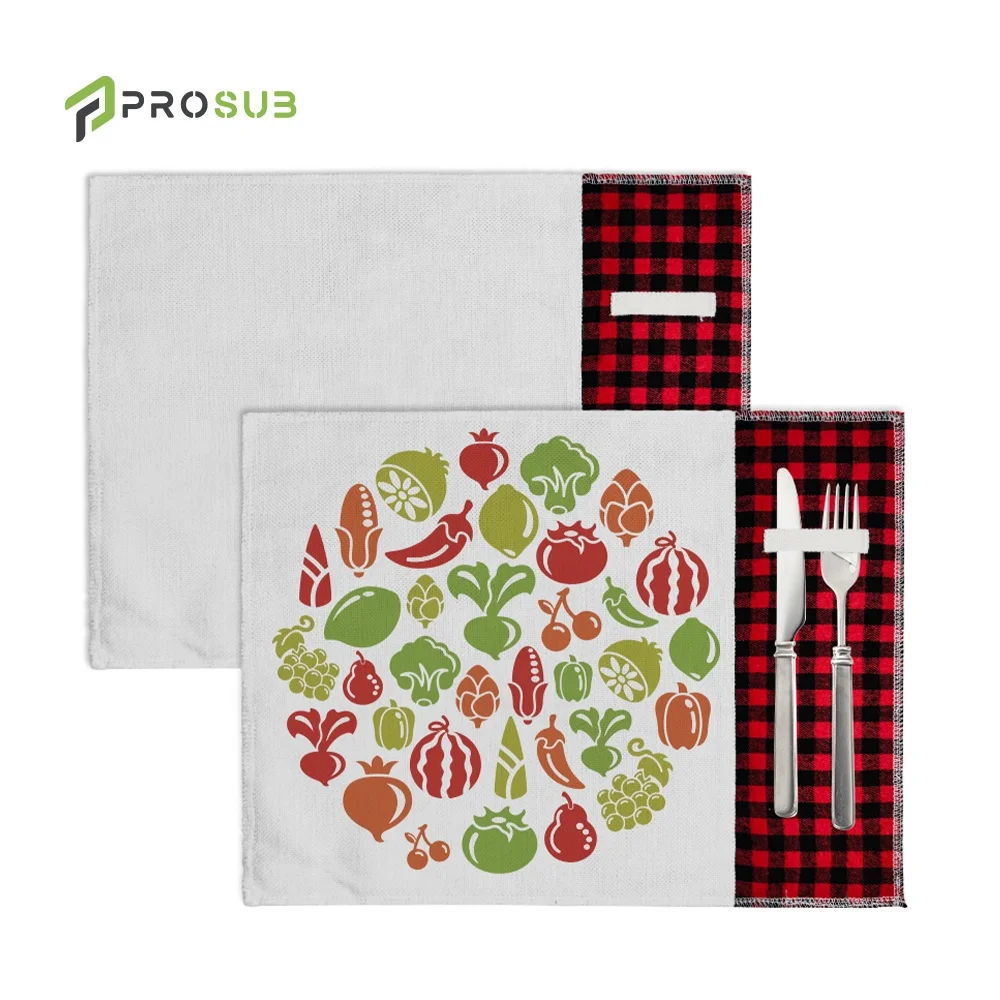 Prosub Linen Sublimation Placemat Blanks Custom Printed Christmas Red Plaid Table Mats Sublimation Dish Mat