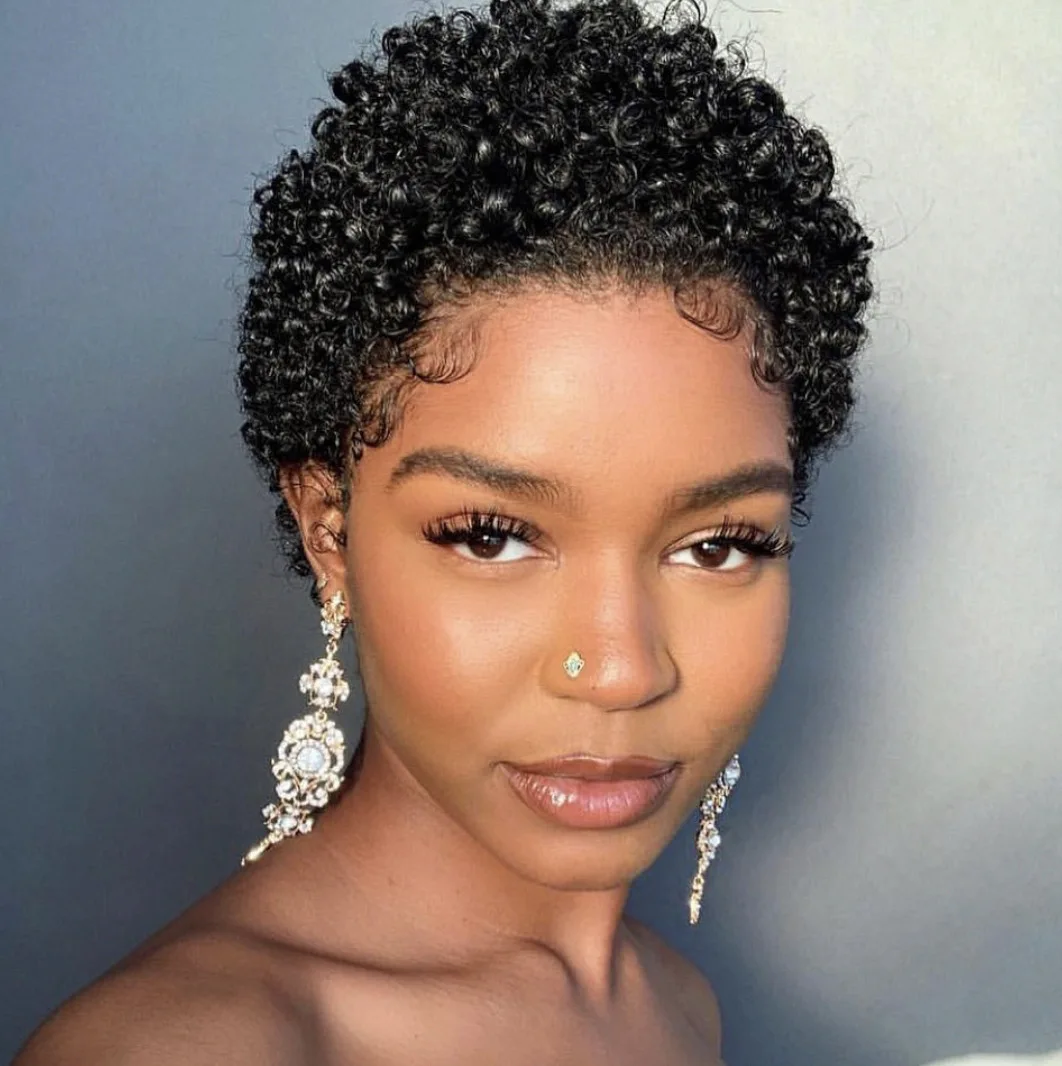

BEAUFLY Cut human hair Wigs for black women no lace front Full Machine short Curly Bob Wigs Natural Raw virgin hair wigs, Black,customized