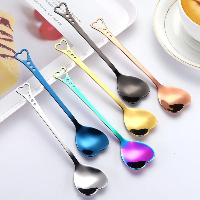 

Stainless steel coffee spoon creative porous love stirring dessert small spoon ice cream spoon kitchen accessories, As show