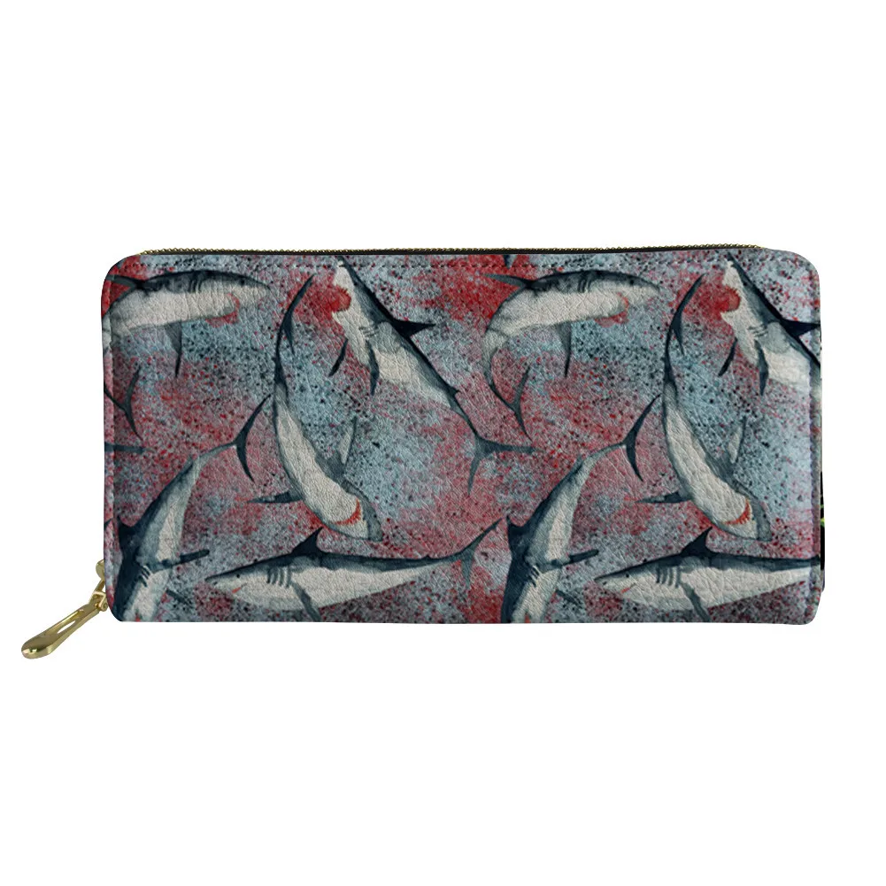 

Wholesale shark pattern Girls Printed Women Leather Wallet For Card Coin Clutch Custom Ladies Purses Soft Long African Wallet