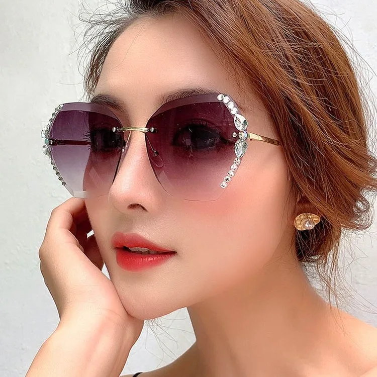 

Rimless Diamond Sunglasses 2021 New Trendy Polygon Sunglasses Female Personality Ocean Piece Gradient Color Glasses