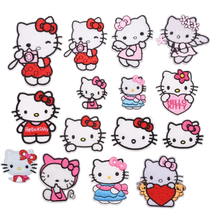 

Cute Plain Hello Kitty Woven Embroidery Iron On Patches For Kids Clothes, Mix