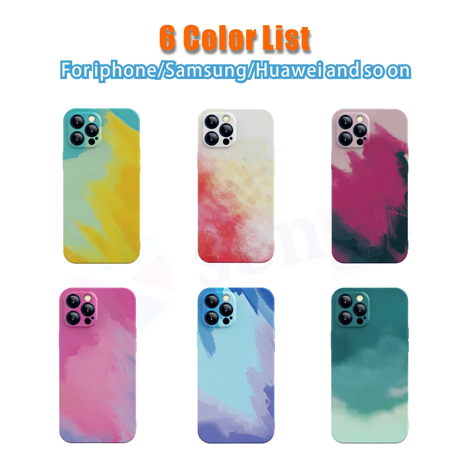 

Ins Hot Sale Mixed Watercolor Soft Liquid TPU Phone Case for iPhone 11 Pro Max 12 mini 6 7 8 XR X XS MAX SE 2020 Back Cover, 6 colors