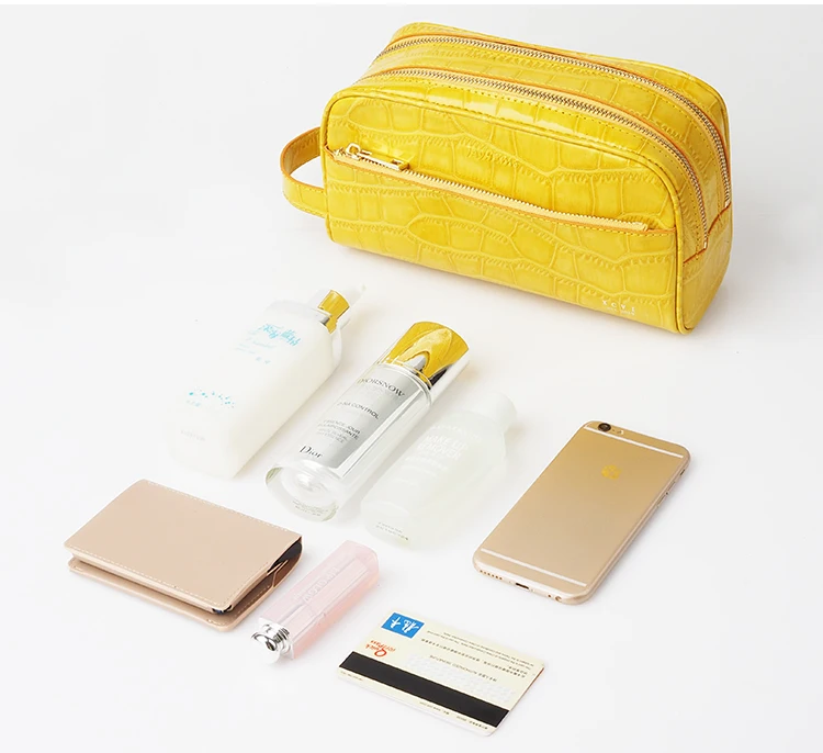 

Wholesale Women's Portable Hand Grasp genuine leather ladies' Make Up Zipper Cosmetic bag, Customized