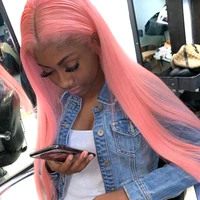 

Pink Lace Wig Pre Plucked Brazilian Remy Human Hair Straight Lace Front Human Hair Wig For Women Pre plucked Transparent Swiss