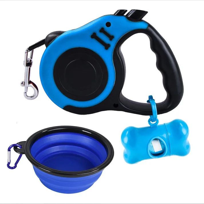 

Collapsible silicone bowl trash bag 5m long automatic retractable pet dog leash set