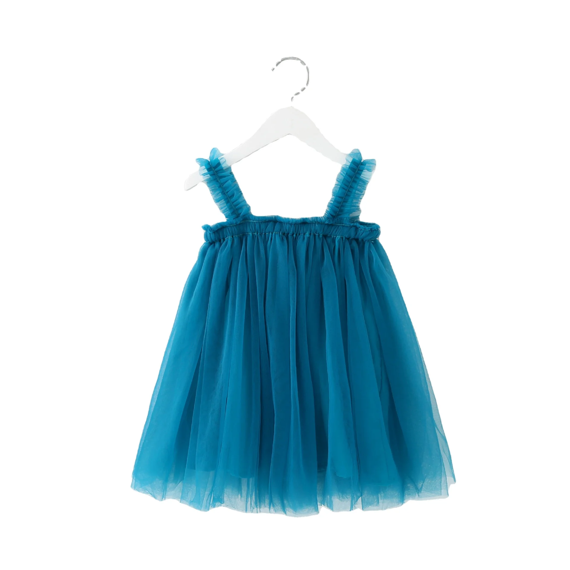 

Summer Children Mesh Fluffy Dancing Dress Cute Sweet Style Girl Sling Mesh Dress Solid Color Sleeveless Princess Dress