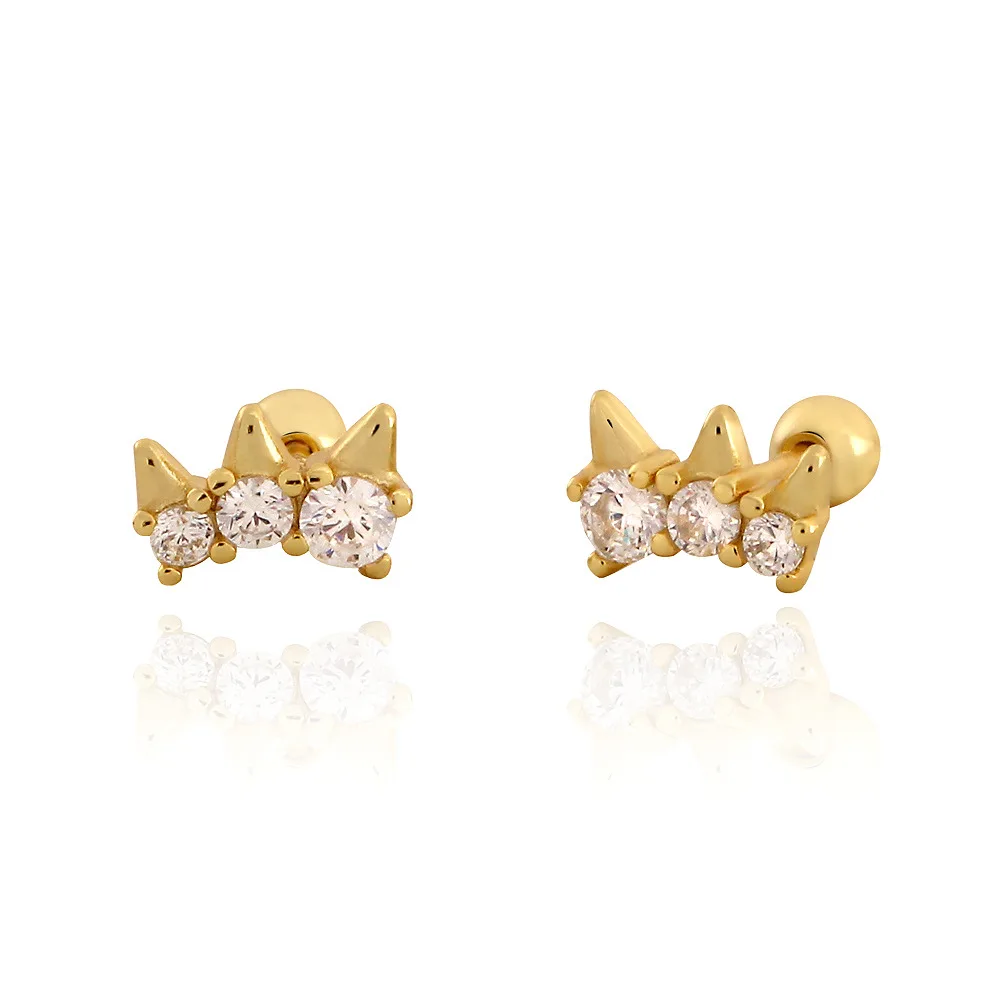 Wholesale Fashion Jewelry 925 Sterling Silver Geometry Round Zircon Shape with Ball Piercing Screwbacks Stud Earring Jewelry