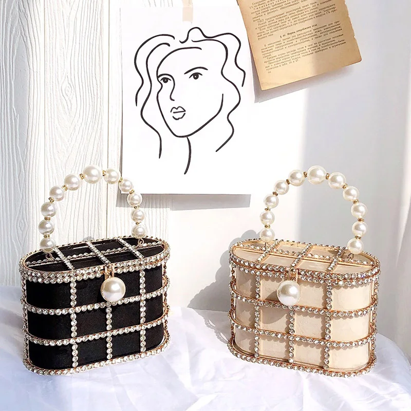 

Women Fashion Shinny Luxury Rhinestone Bags Party Crystal Pearl Clutch Bucket Evening Handbag Large Size Clutch Prom, 3 colors