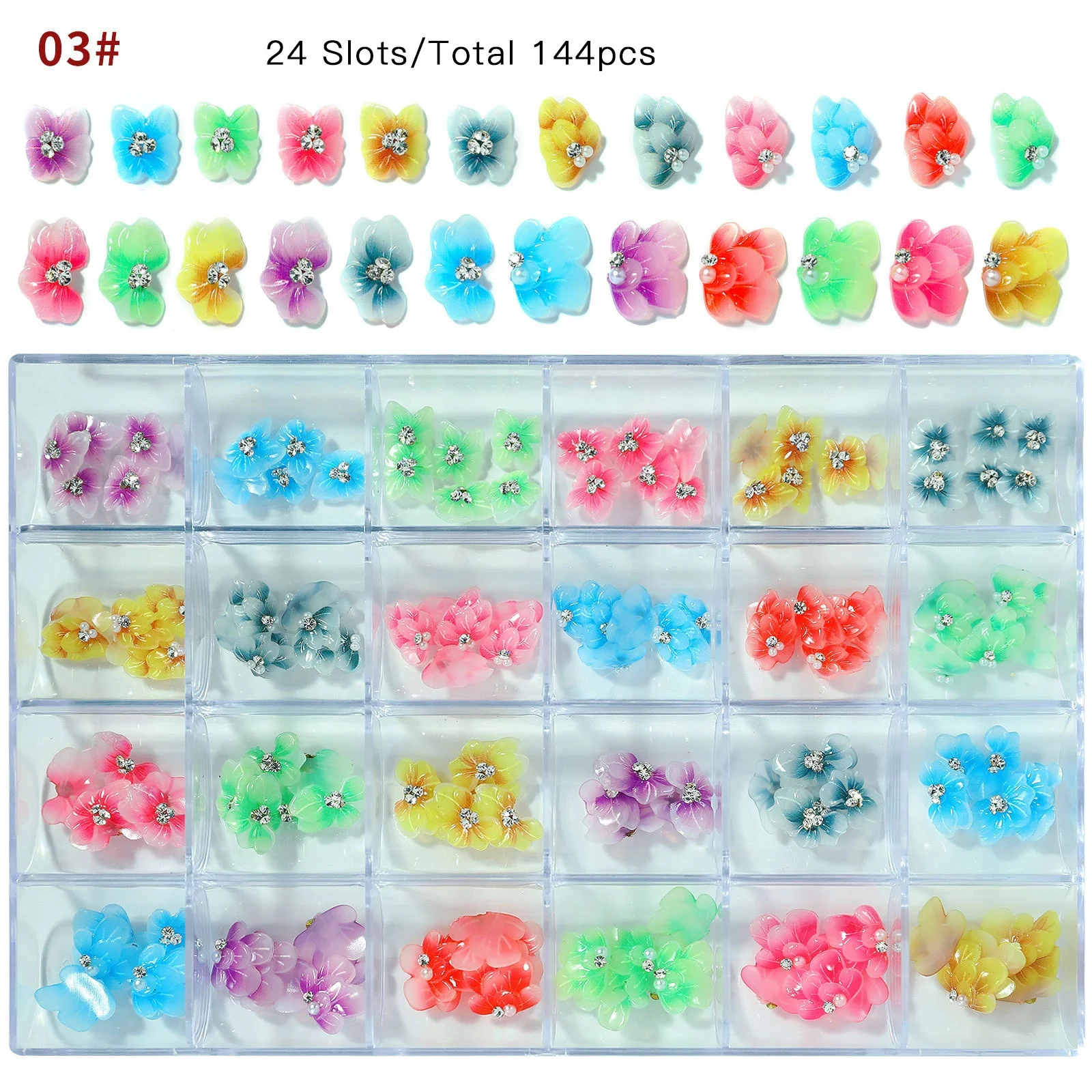 

Oosi De 5D Popular Hot Selling Flower Set 144pcs/Set Mixed Colors Gradient Design Nail Art Supplies Kawaii Charms Resin, 6 color